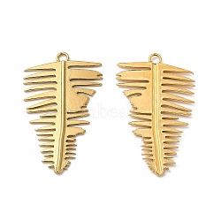 Ion Plating(IP) 304 Stainless Steel Pendants, Leaf Charm, Real 18K Gold Plated, 39x24x1.5mm, Hole: 2.5mm(STAS-A070-41G)
