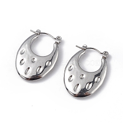 Non-Tarnish 304 Stainless Steel Round Textured Teardrop Thick Hoop Earrings for Women, Stainless Steel Color, 25x18x3.5mm, Pin: 0.5mm(EJEW-I284-19P)