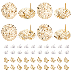 BENECREAT 10Pair Alloy Flat Round Stud Earring Findings, with Loop, with 50Pcs Plastic & 20Pcs 304 Stainless Steel Ear Nuts, Real 18K Gold Plated, 19.5mm, Hole: 3.5mm, Pin: 0.7mm(DIY-BC0004-55)