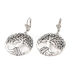 Alloy Tree of Life Dangle Leverback Earrings for Women, Antique Silver, 48x29.5mm(EJEW-R153-01AS)