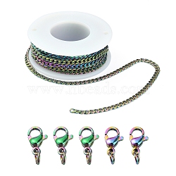 DIY Rainbow Color Chain Necklace Making Kit, Including Ion Plating(IP) 304 Stainless Steel Curb Chains & Lobster Claw Clasps, Chain: 5m/bag(DIY-YW0005-90)
