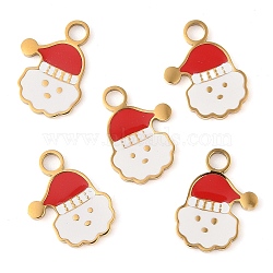 Christmas Theme Ion Plating(IP) 304 Stainless Steel Enamel Pendants, Golden, Santa Claus, 16x12x1mm, Hole: 2.5mm(STAS-Z083-07G-04)