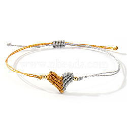 Polyester & Synthetic Fibre Cord Braided Bracelets for Women, Heart, Silver(HY5944-1)