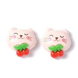 Opaque Resin Cabochons, Cartoon Style Animal, Cat Pattern, 20x19x7.5mm(CRES-P023-02E)