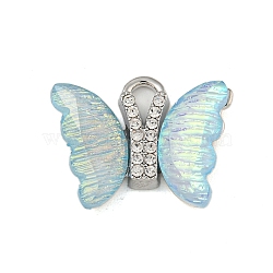 Iridescent Resin Pendants, Alloy Crystal Rhinestone Butterfly Charms, Sky Blue, 16x20x4.5mm, Hole: 3x2mm(FIND-Z058-07P-02)