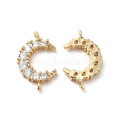 Brass Pave Clear Cubic Zirconia Connector Charms, Moon Links, Real 18K Gold Plated, 15x10x2.5mm, Hole: 1mm(KK-M233-51G)