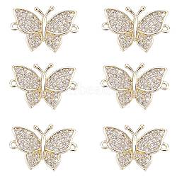 CHGCRAFT 6Pcs Brass Micro Pave Clear Cubic Zirconia Links connectors, Butterfly, Golden, 12.5x18x3mm, Hole: 1mm(KK-CA0003-07)
