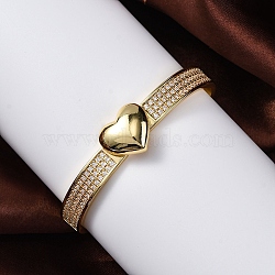 Rack Plating Brass Micro Pave Cubic Zirconia Hinged Bangles, Lead Free & Cadmium Free, Real 18K Gold Plated, Heart, Inner Diameter: 2-3/8 x1-3/4 inch(5.9xx4.45cm)(BJEW-H624-06C-G)