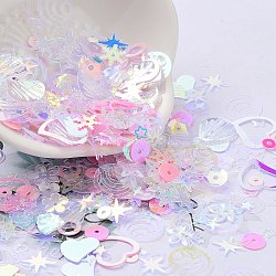 Ornament Accessories, PVC Paillette/Sequins Beads, Golden Sheen, Mixed Shapes, Heart/Star/Flower, Mixed Color, 4~14x4~12x0.3~0.8mm, Hole: 0.8mm(PVC-L001-01E)