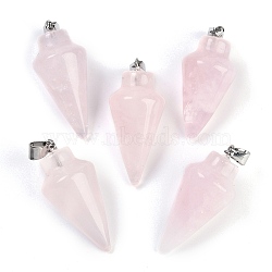 Natural Rose Quartz Gemstone Pointed Pendants, Bullet Shaped Charms with Platinum Metal Snap on Bails, 34x15mm, Hole: 7x3.5mm(G-K384-01P-02)