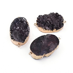Electroplated Natural & Dyed Druzy Quartz Links connectors, with Brass Findings, Oval, Golden, Gray, 42~58x28~34x8~15mm, Hole: 1.5mm(G-E499-08A-G)