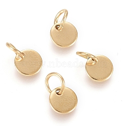 Ion Plating(IP) 304 Stainless Steel Charms, with Jump Rings, Blank Stamping Tag, Flat Round, Real 18K Gold Plated, 6x0.7mm, Hole: 3.5mm(X-EJEW-L238-03A-G)