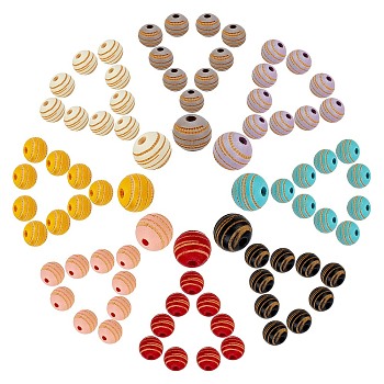 SUNNYCLUE 80Pcs 8 Colors Painted Natural Wood Beads, Laser Engraved Pattern, Round with Leopard Print, Mixed Color, 10x8.5mm, Hole: 2.5mm, 10pcs/color