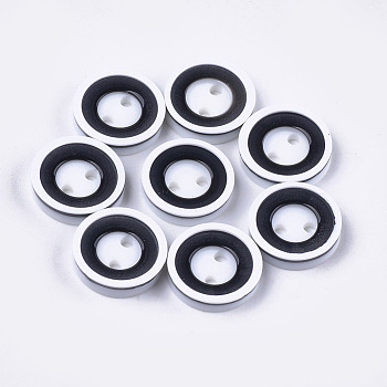 Resin Buttons, 2-Hole, Flat Round, Black, 12.5~13x2.5mm, Hole: 1.6mm, about 1000pcs/bag