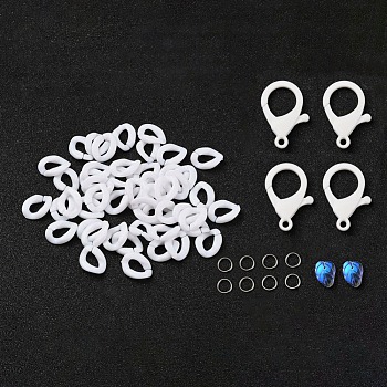 DIY Masks Chains Making Kits, Including 304 Stainless Steel Jump Rings, Opaque Acrylic Linking Rings, Transparent Glass Charms and Plastic Lobster Claw Clasps, White, 13.5x10.5x3.5mm, Hole: 1.2mm, 94Pcs/bag