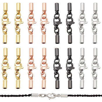 Elite 24Pcs 4 Colors Brass Lobster Claw Clasps, with Cord Ends, Long-Lasting Plated, Mixed Color, 30mm, 6 sets/color