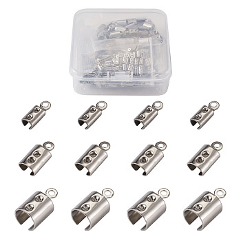 304 Stainless Steel Folding Crimp Ends, Stainless Steel Color, 400pcs/set