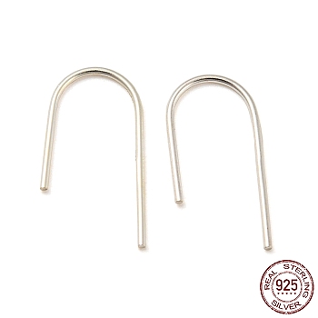 925 Sterling Silver Earring Hooks, Ear Wire No Loop, with S925 Stamp, Silver, 17.5x8x0.7mm