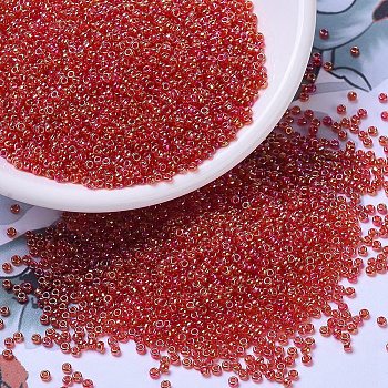 MIYUKI Round Rocailles Beads, Japanese Seed Beads, 11/0, (RR254) Transparent Red AB, 2x1.3mm, Hole: 0.8mm, about 1111pcs/10g