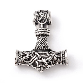 Tibetan Style 304 Stainless Steel Pendants, Hammer, Antique Silver, 46x35x9mm, Hole: 7x5.5mm