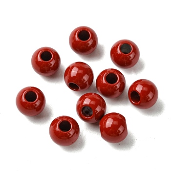 Spray Painted 202 Stainless Steel Beads, Round, FireBrick, 8x7mm, Hole: 2.5mm