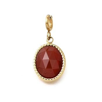 304 Stainless Steel Pave Natural Carnelian(Dyed & Heated) Faceted Oval Pendant Decoration, Ion Plating(IP), Real 18K Gold Plated, 20mm, Oval: 14.65x10x4.5mm