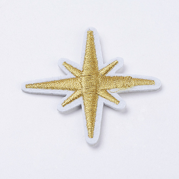 Computerized Embroidery Cloth Iron On Patches, Costume Accessories, Appliques, Star, Gold, 51.5x51.5x2mm