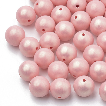 Spray Painted Style Acrylic Beads, Rubberized, Round, Salmon, 10mm, Hole: 1.5mm, about 950pcs/500g