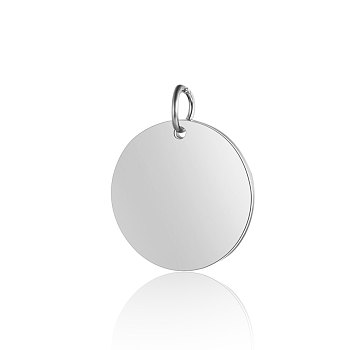 Anti-Tarnish 304 Stainless Steel Pendants, with Jump Ring, Manual Polishing, Flat Round Charm, Stamping Blank Tag, Stainless Steel Color, 14x1mm, Hole: 3.5mm