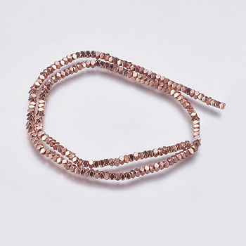 Electroplate Non-magnetic Synthetic Hematite Bead Strands, Faceted, Cube, Rose Gold Plated, 3x3x3mm, Hole: 0.5mm, about 133pcs/strand, 16 inch