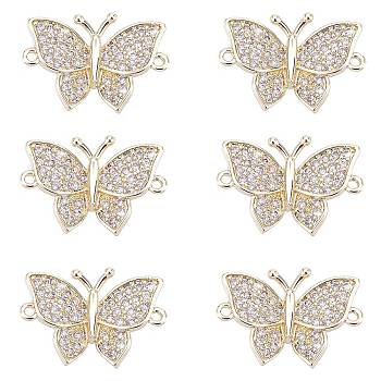 CHGCRAFT 6Pcs Brass Micro Pave Clear Cubic Zirconia Links connectors, Butterfly, Golden, 12.5x18x3mm, Hole: 1mm