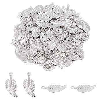 Unicraftale Stainless Steel Charms, Leaf, Stainless Steel Color, 14x6x0.5mm, Hole: 1mm, 120pcs/box