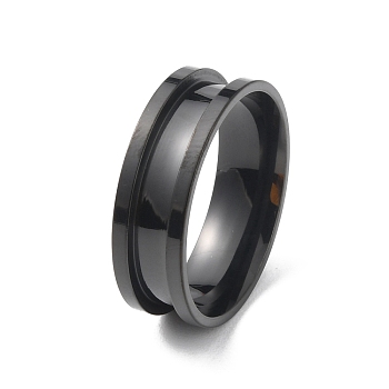 Titanium Steel Grooved Finger Ring, Electrophoresis Black, US Size 12 3/4(22mm)