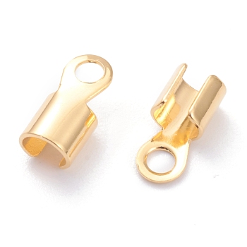 Brass Folding Crimp Ends, Fold Over Crimp Cord Ends, Long-Lasting Plated, Real 18K Gold Plated, 9.5x5x4.5mm, Hole: 2mm, Inner Diameter: 4mm