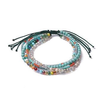 Glass Beaded Multi-strand Bracelets, with Nylon Cords, Colorful, Inner Diameter: 2-1/8~3-1/4 inch(5.35~8.15cm)