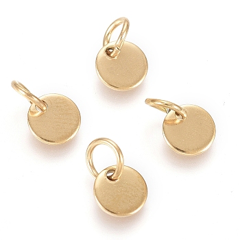 Ion Plating(IP) 304 Stainless Steel Charms, with Jump Rings, Blank Stamping Tag, Flat Round, Real 18K Gold Plated, 6x0.7mm, Hole: 3.5mm