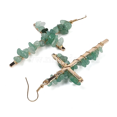 Natural Aventurine Cross Dangle Earrings(EJEW-Z071-01G-02)-2