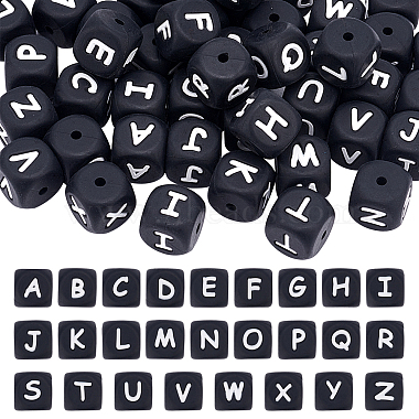 12mm Black Cube Silicone Beads