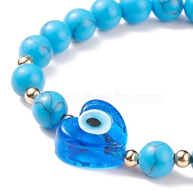 Gemstone & Lampwork Heart Evil Eye Beaded Stretch Bracelet for Women(BJEW-JB08392)-5