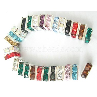 6mm Mixed Color Square Brass + Rhinestone Spacer Beads