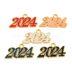 Alloy Enamel Pendants, Lead Free and Cadmium Free, Number 2024 Charm, Golden, Mixed Color, 18.5x36.5x1.5mm, Hole: 4mm(PALLOY-ZX001-12G)