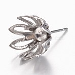 Non-Tarnish 201 Stainless Steel Stud Earring Settings, with 304 Stainless Steel Pins, Flower, Stainless Steel Color, Tray: 4mm, 11x1mm, Pin: 0.7mm(STAS-G073-64P)