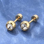 304 Stainless Steel Earlobe Plugs, Screw Back Earrings, with Rhinestone, Flat Round, Crystal, Golden, 13mm, Flat Round: 5.8mm, Pin: 1mm(STAS-I113-25G)