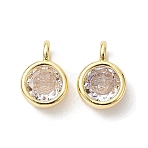 Brass Micro Pave Clear Cubic Zirconia Pendants, Cadmium Free & Nickel Free & Lead Free, Round Charms, Real 18K Gold Plated, 9x6x3.5mm, Hole: 2mm(X-KK-K360-13G)