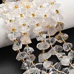 Natural Quartz Crystal Beads Strands, Rock Crystal Double Terminal Pointed Nuggets Beads, with Seed Beads, 15~21x7~11x10~11mm, Hole: 0.9mm, about 17pcs/strand, 7.87~8.07''(20~20.5cm)(G-F833-T02-02)