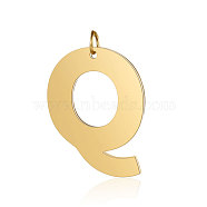 201 Stainless Steel Pendants, Letter, Golden, Letter.Q, 38x30x1.5mm, Hole: 4.5mm(STAS-S105-T585G-Q)