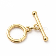 Rack Plating Eco-Friendly Brass Toggle Clasps, Long-Lasting Plated, Lead Free & Cadmium Free, Ring, Real 18K Gold Plated, Ring: 14x11x2mm, Hole: 2mm, Bar: 19x6x3mm, Hole: 2mm(KK-K165-36)