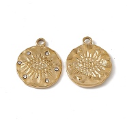 Vacuum Plating 201 Stainless Steel Pendants, Crystal Rhinestone Flat Round with Evil Eye Charms, Real 18K Gold Plated, 19x16x2mm, Hole: 2mm(STAS-J401-VC719)