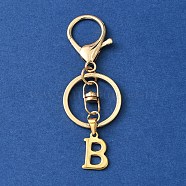 304 Stainless Steel Initial Letter Charm Keychains, with Alloy Clasp, Golden, Letter B, 8.5cm(KEYC-YW00005-02)