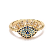 Colorful Cubic Zirconia Evil Eye Open Cuff Ring, Rack Plating Brass Jewelry for Women, Cadmium Free & Lead Free, Real 18K Gold Plated, Inner Diameter: 16~16.5mm(RJEW-G251-03G)